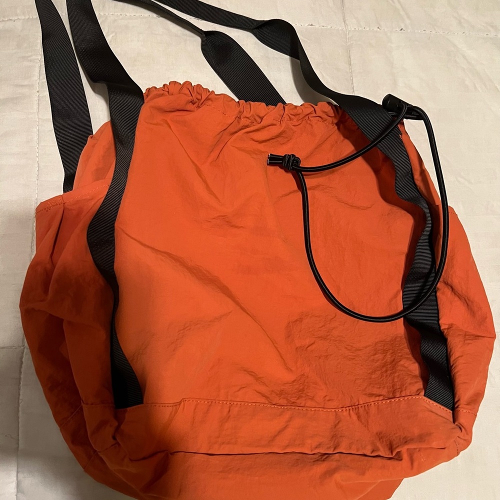 Vibrant Orange Tote with Black Straps - Picture 3 of 4